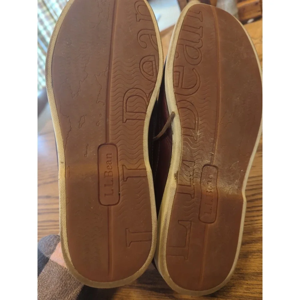 L.L. Bean Leather Brown Moccasin Boat Shoes‎ Size 9 M Lace Up Loafers